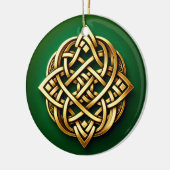 Golden Celtic Knot on Green Keramik Ornament (Links)