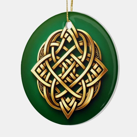 Golden Celtic Knot on Green Keramik Ornament (Links)