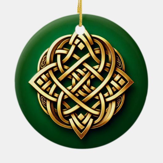 Golden Celtic Knot on Green Keramik Ornament (Hinten)
