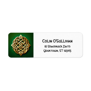 Golden Celtic Knot on Green Return Address Label