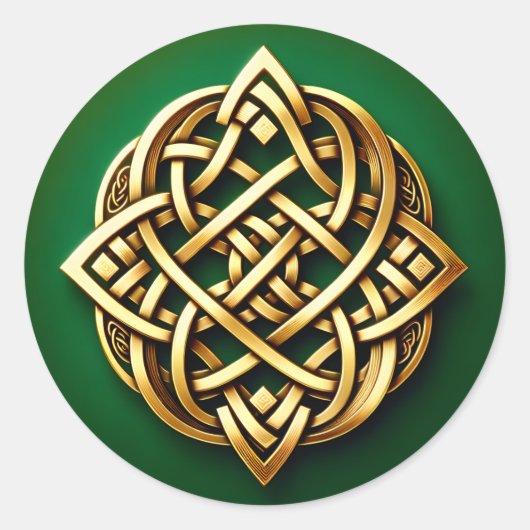 Golden Celtic Knot on Green Runder Aufkleber (Vorderseite)
