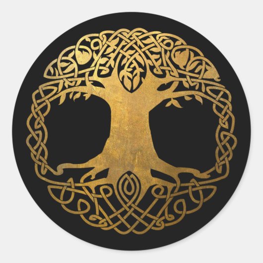 Golden Celtic Tree of Life Runder Aufkleber (Vorderseite)