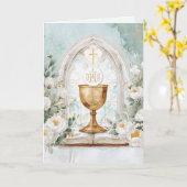 Golden Chalice & White Roses Priest Birthday  Karte (Gelbe Blume)