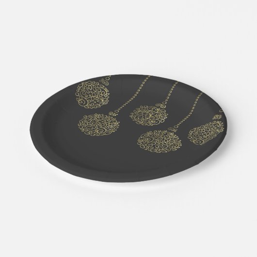 Golden & Charcock Ornamente Elegante Festlichkeit Pappteller (Schrägansicht)