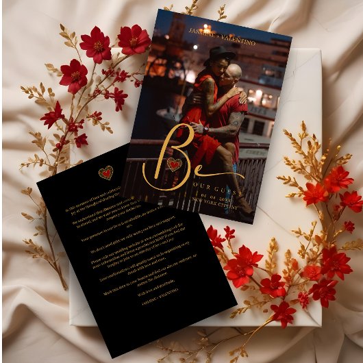 Golden Charm Heart in Red Custom Photo Wedding Save The Date