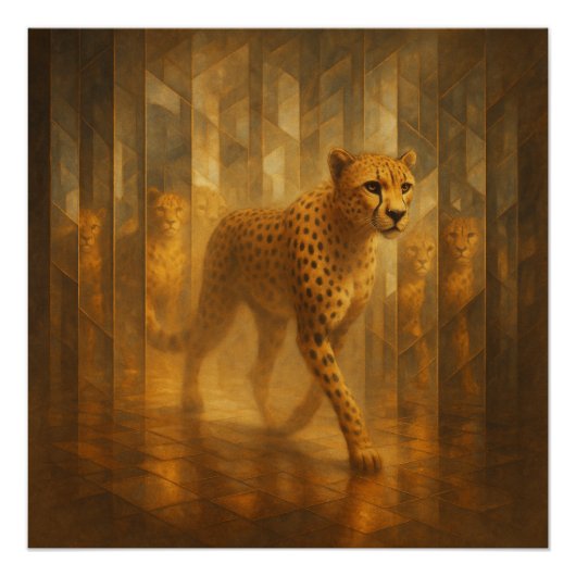 Golden Cheetah in a Mirror Maze – GeoWild Art Poster (Vorderseite)