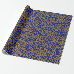 Golden Chinese Auspicious Clouds Pattern on Indigo Geschenkpapier