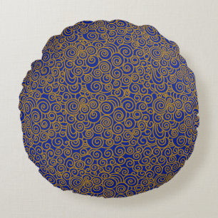 Golden Chinese Auspicious Clouds Pattern on Indigo Rundes Kissen