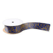 Golden Chinese Auspicious Clouds Pattern on Indigo Satinband (Spule)