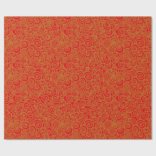 Golden Chinese Auspicious Clouds Pattern on Red Geschenkpapier (Flach)