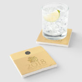 Golden Chinese Dog Papercut 2018 Monogram Marble C Steinuntersetzer (Seitenansicht)