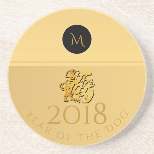 Golden Chinese Dog Papercut 2018 Monogram Sandst Getränkeuntersetzer (Vorne)