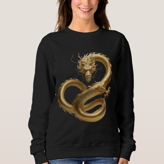 Golden Chinese Dragon Art | Mythical Creature Fant Sweatshirt (Vorderseite)