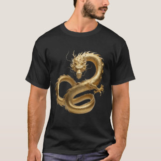 Golden Chinese Dragon Art | Mythical Creature Fant T-Shirt
