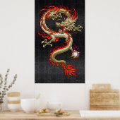 Golden Chinese Dragon Fucanglong auf Black Silk Poster (Küche)