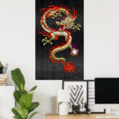Golden Chinese Dragon Fucanglong auf Black Silk Poster (Heimbüro)