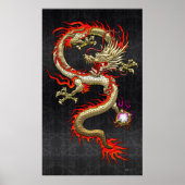 Golden Chinese Dragon Fucanglong auf Black Silk Poster (Vorne)