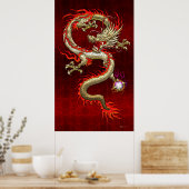 Golden Chinese Dragon Fucanglong on Red Silk Poster (Küche)