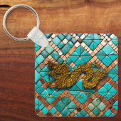 Golden Chinese Dragon New Year Monogram SqK Schlüsselanhänger (Vorderseite)