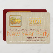 Golden Chinese Paper-cut Ox Year 2021 Party Inv. (Vorne/Hinten)