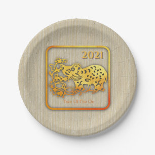 Golden Chinese Paper-cut Ox Year 2021 PP Pappteller