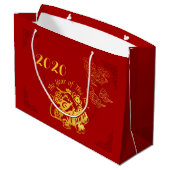 Golden Chinese Paper-cut Rat Year 2020 L Gift Bag Große Geschenktüte (Rückseite Schrägansicht)