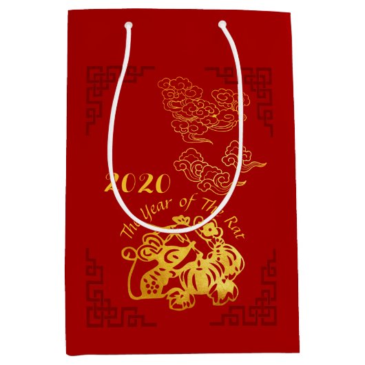 Golden Chinese Paper-cut Rat Year 2020 M Gift Bag Mittlere Geschenktüte (Vorderseite)