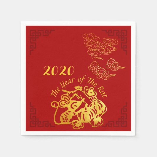 Golden Chinese Paper-cut Rat Year 2020 Party PN Serviette (Vorderseite)