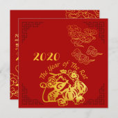 Golden Chinese Paper-cut Rat Year 2020 SFC Einladung (Vorne/Hinten)
