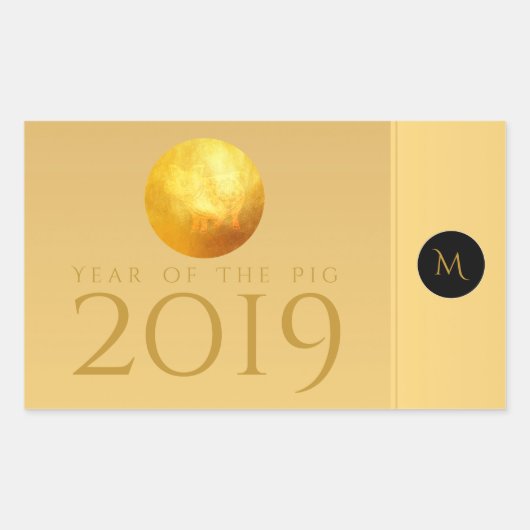 Golden Chinese Pig Papercut 2019 Monogram R Stick Rechteckiger Aufkleber (Vorderseite)