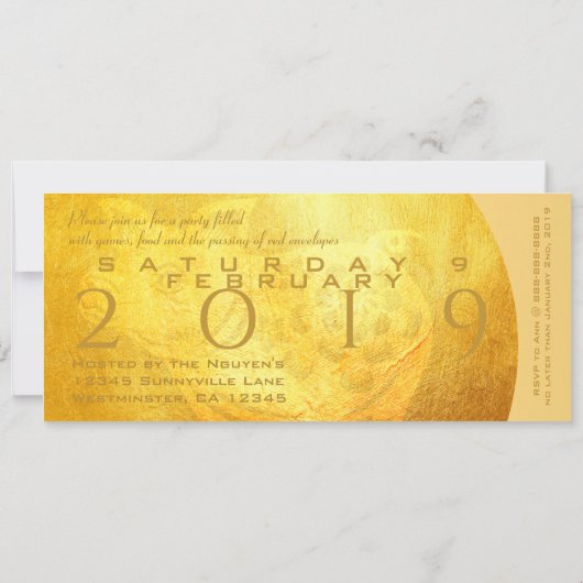 Golden Chinese Pig Papercut 2019 Monogramm Einladu Einladung (Rückseite)