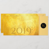 Golden Chinese Pig Papercut 2019 Monogramm Einladu Einladung (Vorne/Hinten)