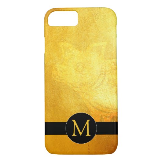 Golden Chinese Pig Papercut Monogram iPhone Case (Rückseite)