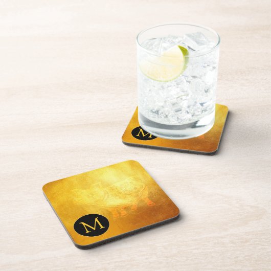 Golden Chinese Pig Papercut Monogram Square C Getränkeuntersetzer (Rechte Seite)