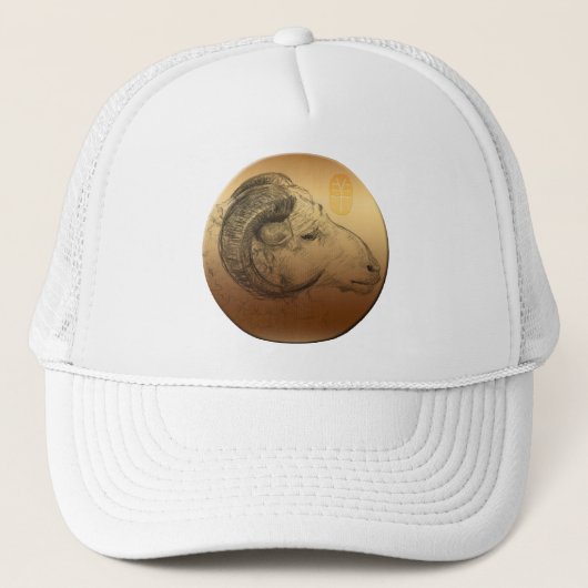 Golden Chinese Ram Year Zodiac Birthday Hat Truckerkappe (Vorderseite)
