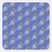 Golden Christlich Religious Cross Blue Oaster Quadratischer Aufkleber (Vorderseite)
