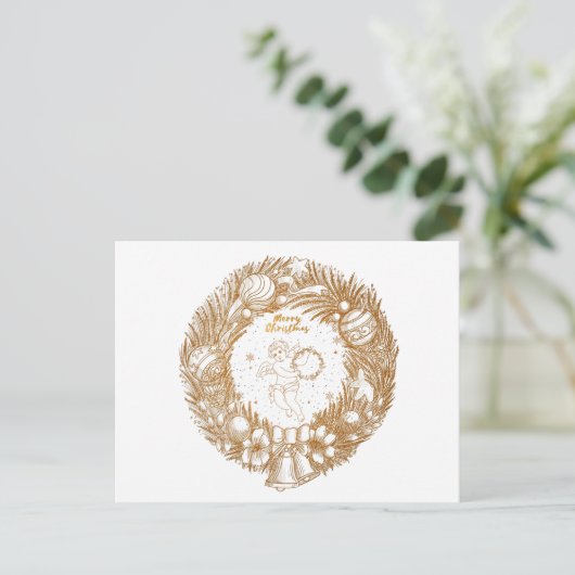 Golden Christmas Angel-Wreath-Merry Weihnachten (Stehend Vorderseite)