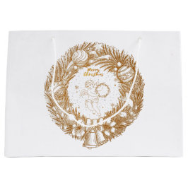 Golden Christmas Angel-Wreath-Merry Weihnachten Große Geschenktüte