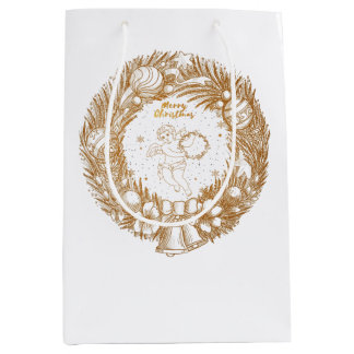 Golden Christmas Angel-Wreath-Merry Weihnachten Mittlere Geschenktüte