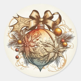 Golden Christmas Ball Ornament Round Sticker
