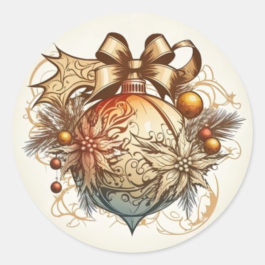 Golden Christmas Ball Ornament Round Sticker (Vorderseite)
