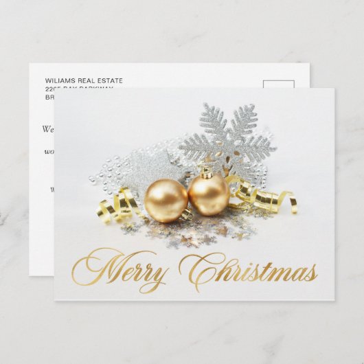 Golden Christmas Balls Ornament Firmengrüße Postkarte (Vorne/Hinten)