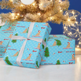 Golden Christmas Beach Day Blue Gift Wrap Geschenkpapier