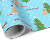 Golden Christmas Beach Day Blue Gift Wrap Geschenkpapier (Rolleneckpunkt)