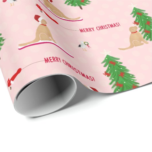 Golden Christmas Beach Day Pink Gift Wrap Geschenkpapier (Rolleneckpunkt)
