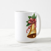 Golden Christmas Bell Holly and Stripe Bow Kaffeetasse (VorderseiteRechts)