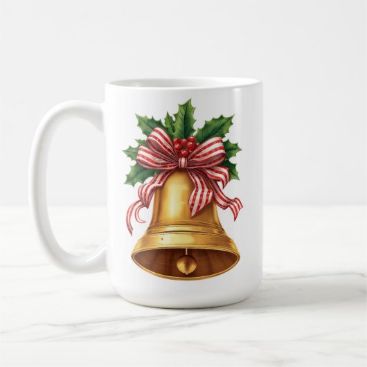 Golden Christmas Bell Holly and Stripe Bow Kaffeetasse (Links)