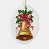 Golden Christmas Bell Holly and Stripe Bow Keramik Ornament (Rechts)