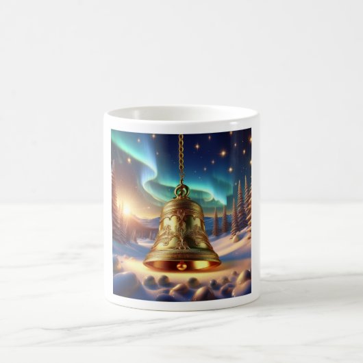Golden Christmas Bell In A Snowy Winter Scene Kaffeetasse (Mittel)