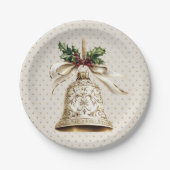 Golden Christmas Bell Shiny Stars Grüne Blätter Pappteller (Vorderseite)